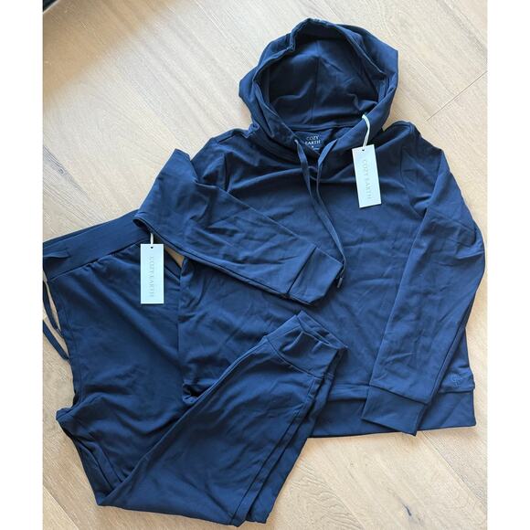 New Cozy Earth Womens Luxury Bamboo Jogger & Hoodie Sweatshirt Medium Navy Blue - Picture 1 of 4